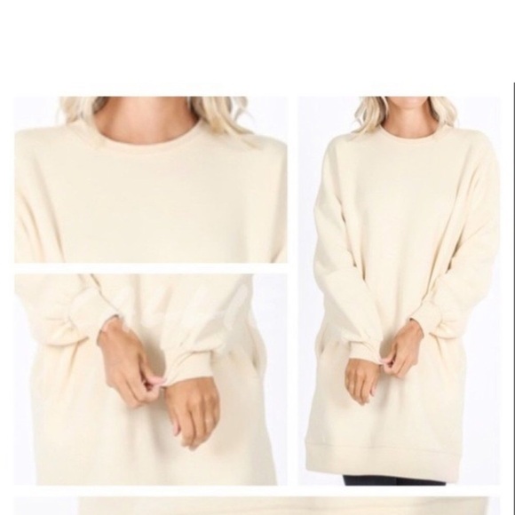 Oversized Sweatshirt In Cream Crew Neck - Picture 3 of 6